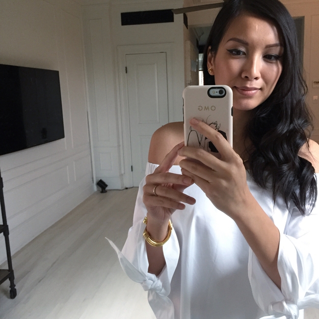 Shop the latest @brandypham in Tibi, Satin Poplin Off-the-Shoulder Tunic